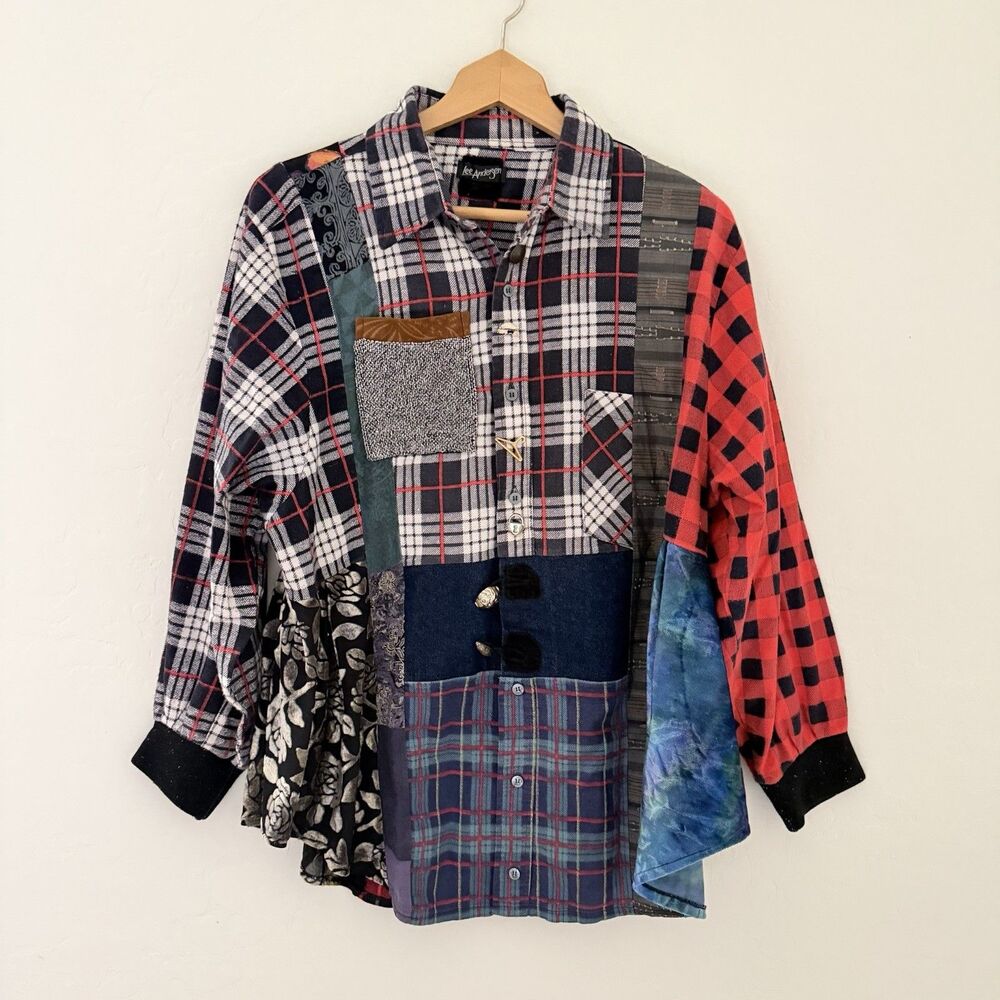 Vintage Lee Andersen Patchwork Wearable Art Shirt Jacket Boho Artsy Y2K - Picture 2 of 16